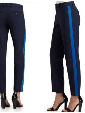 Vince Pants Women's Tuxedo Stripe Trousers Cotton Ankle Slim Sz 4 Stretch